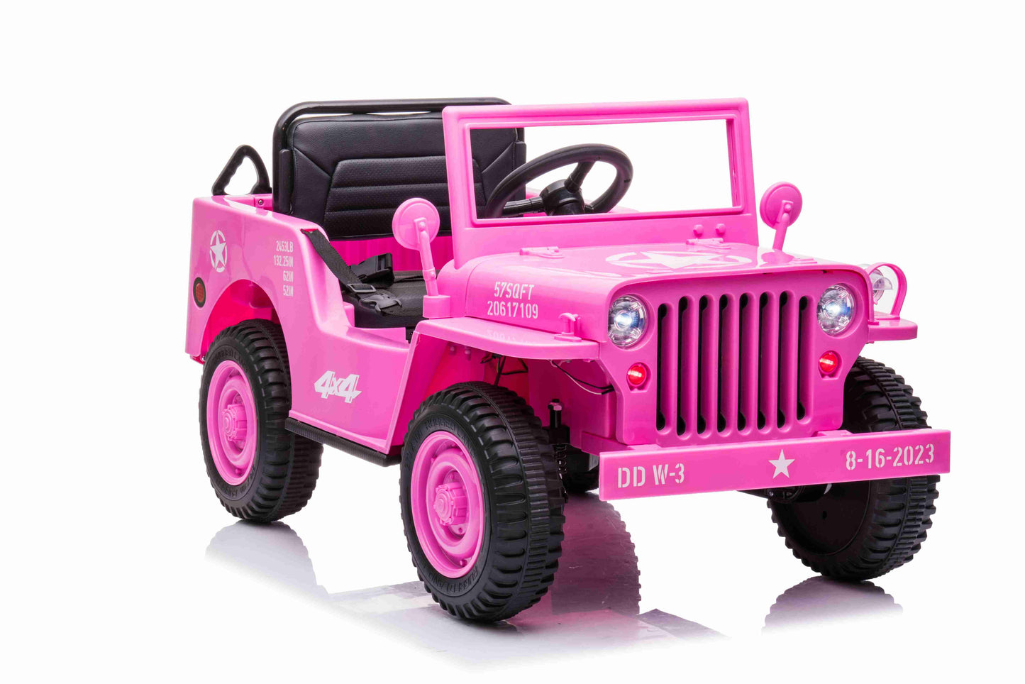 JEEP WILLY VINTAGE 12V CHILDREN'S RIDE ON CAR - LEATHER SEAT - EVA WHEELS - MP3 (PINK)