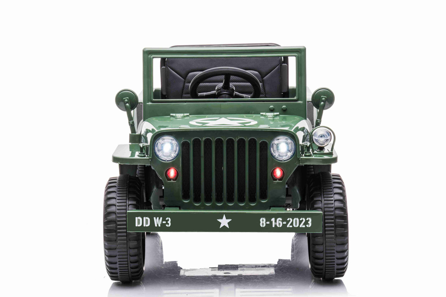 JEEP WILLY VINTAGE 12V CHILDREN'S RIDE ON CAR - LEATHER SEAT - EVA WHEELS - MP3 (ARMY GREEN)
