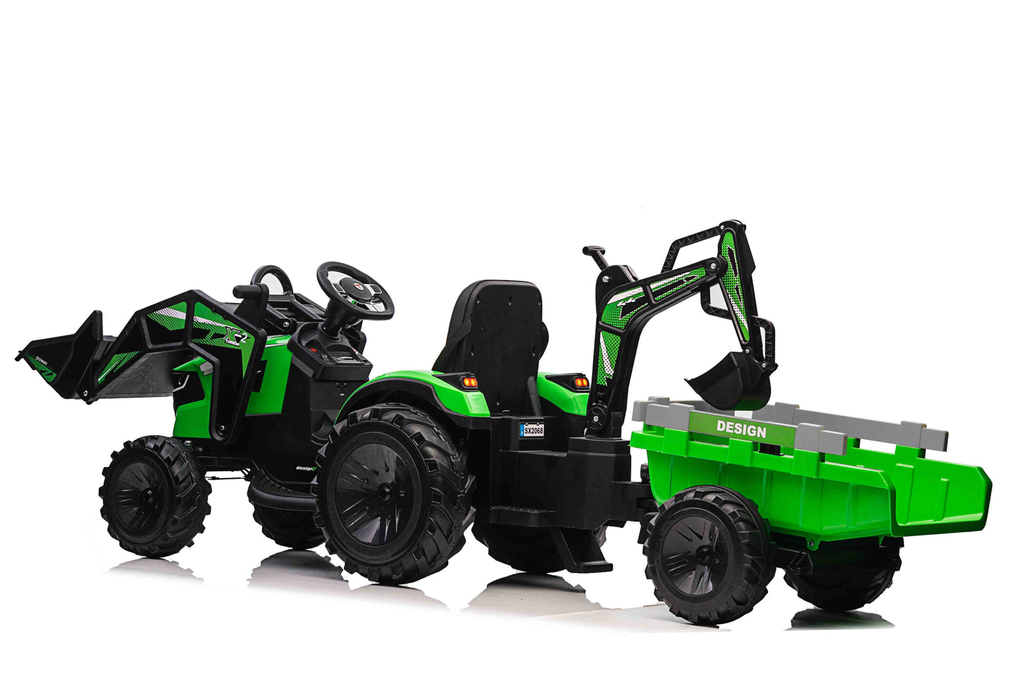 COMBO 24V TRACTOR - 3 IN 1 - MULTI FUNCTION WITH BUCKET, TRAILER, EXCAVATOR - GREEN
