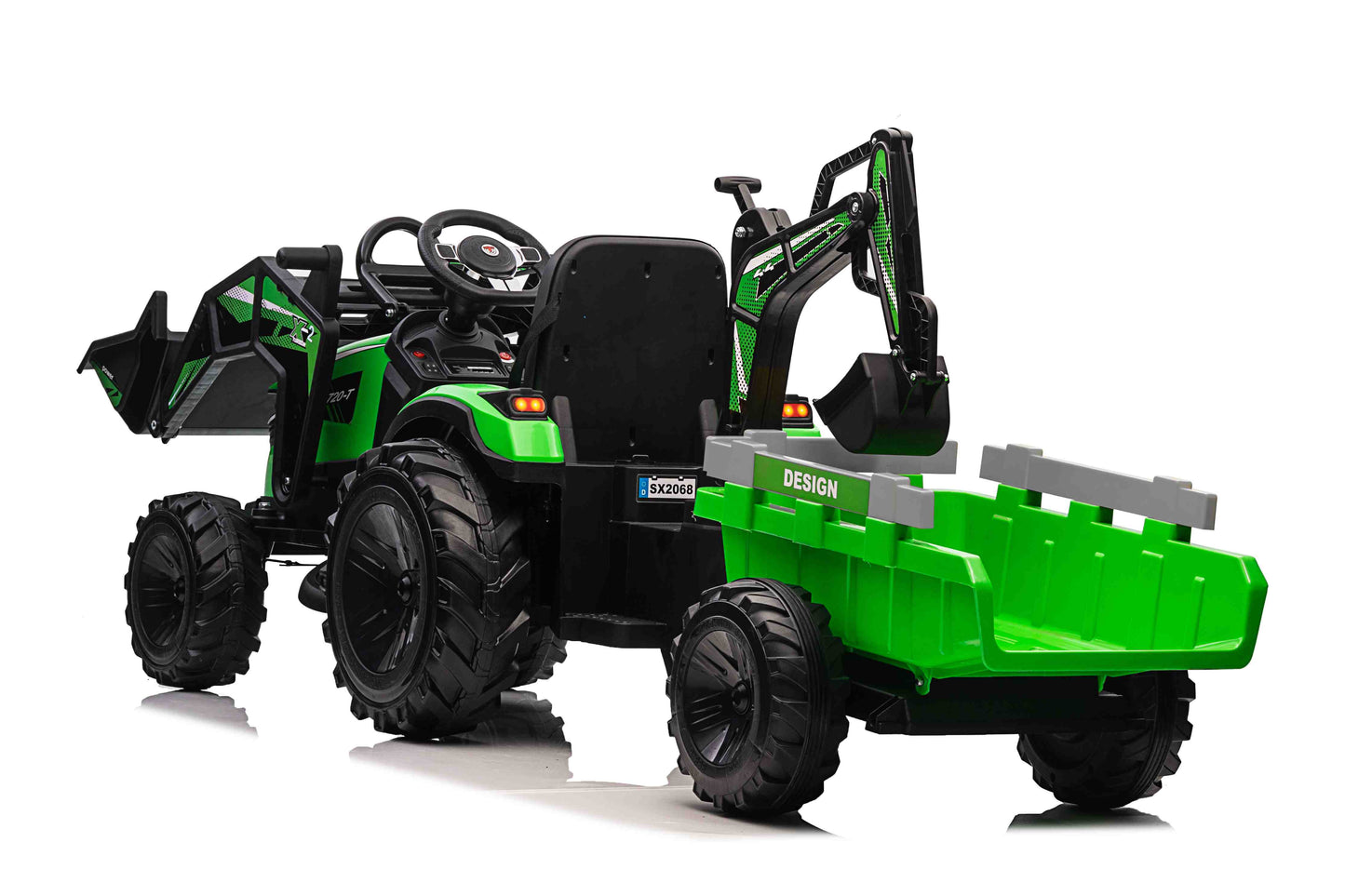 COMBO 24V TRACTOR - 3 IN 1 - MULTI FUNCTION WITH BUCKET, TRAILER, EXCAVATOR - GREEN