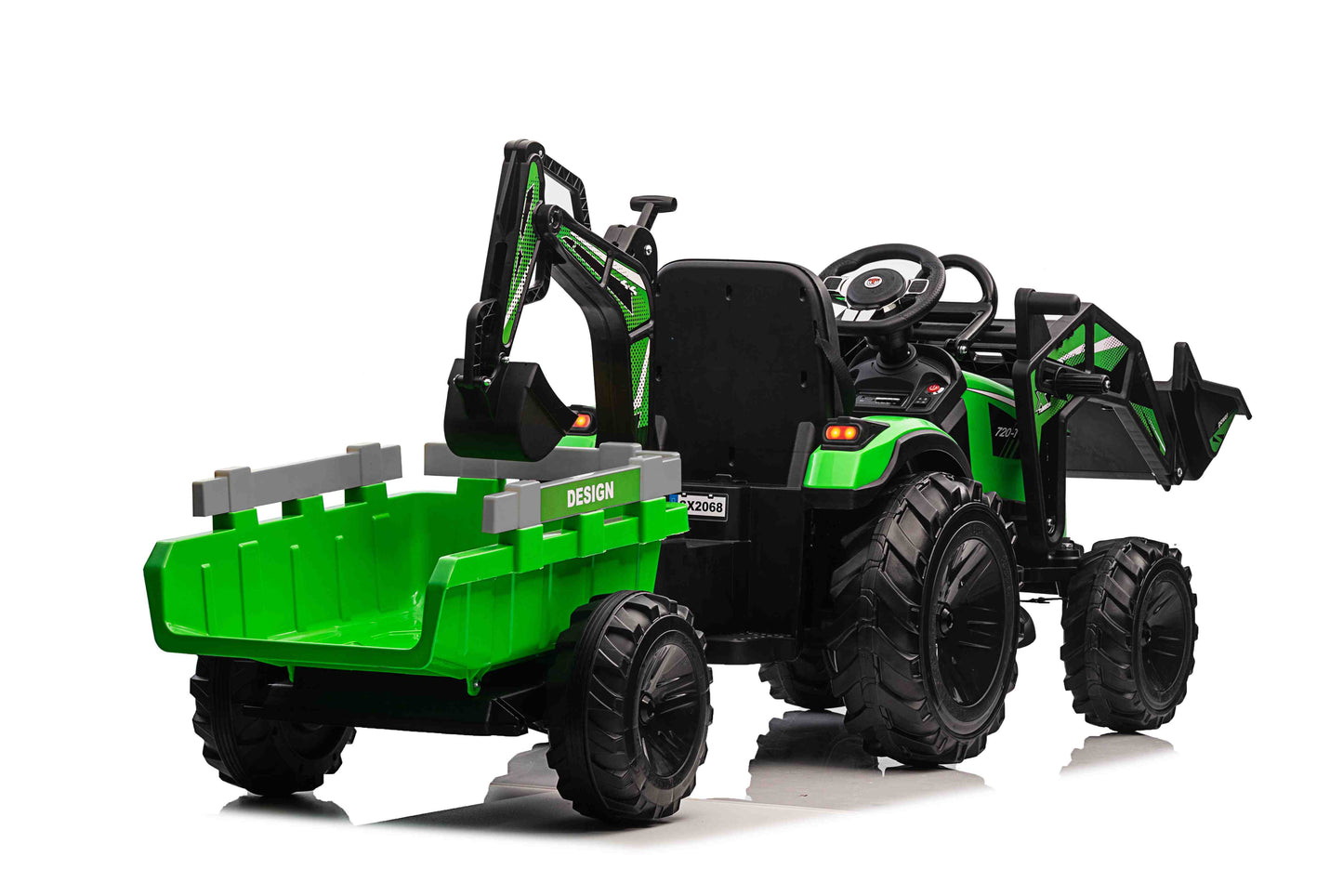 COMBO 24V TRACTOR - 3 IN 1 - MULTI FUNCTION WITH BUCKET, TRAILER, EXCAVATOR - GREEN