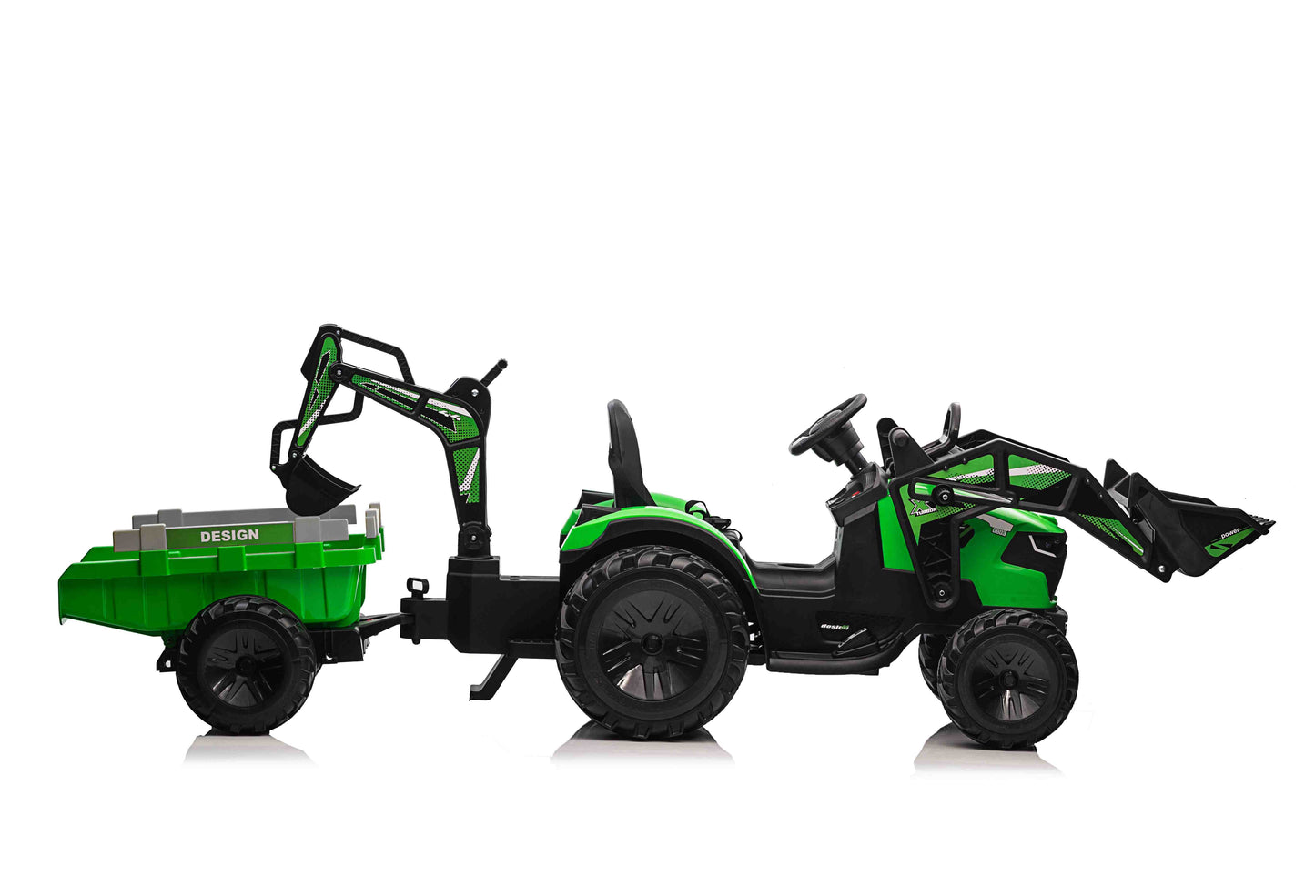 COMBO 24V TRACTOR - 3 IN 1 - MULTI FUNCTION WITH BUCKET, TRAILER, EXCAVATOR - GREEN