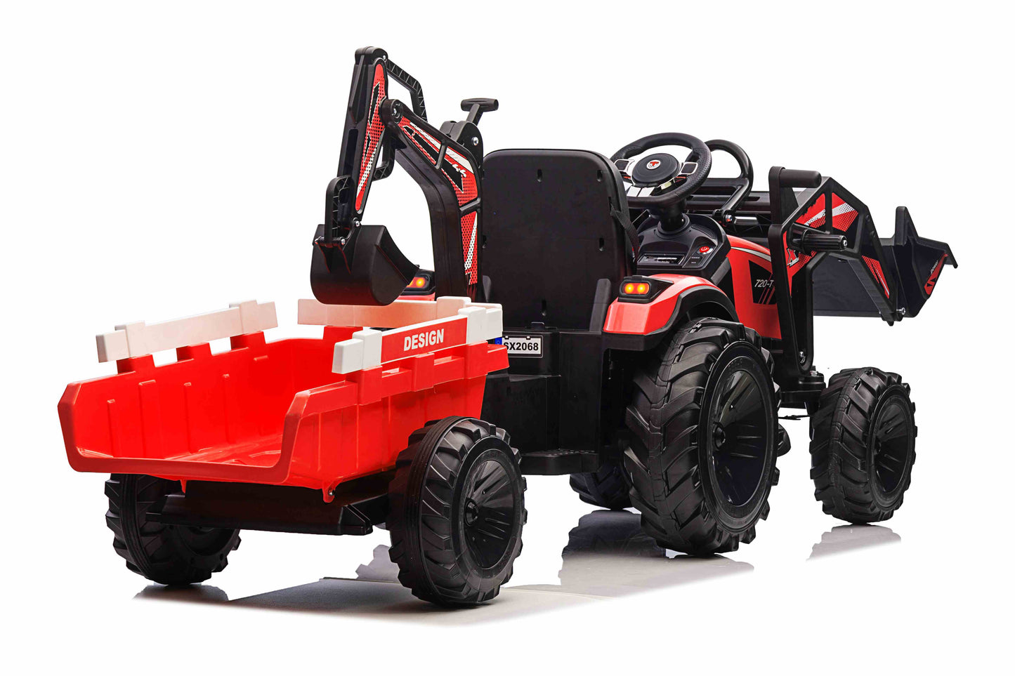 COMBO 24V TRACTOR - 3 IN 1 - MULTI FUNCTION WITH BUCKET, TRAILER, EXCAVATOR - RED