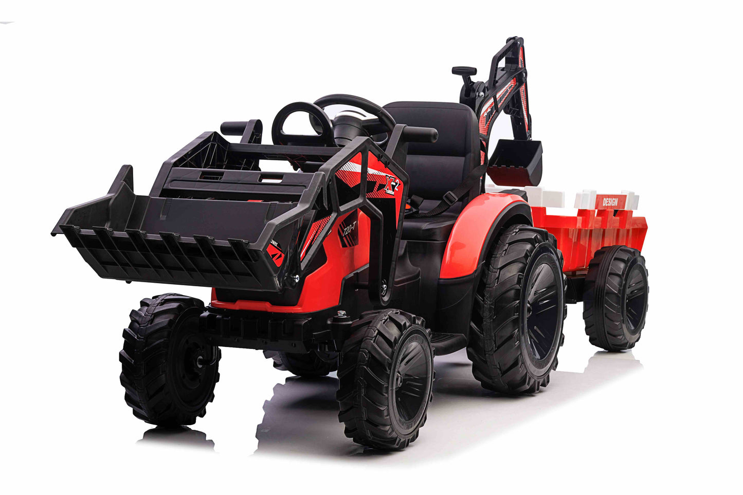 COMBO 24V TRACTOR - 3 IN 1 - MULTI FUNCTION WITH BUCKET, TRAILER, EXCAVATOR - RED