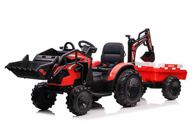 COMBO 24V TRACTOR - 3 IN 1 - MULTI FUNCTION WITH BUCKET, TRAILER, EXCAVATOR - RED