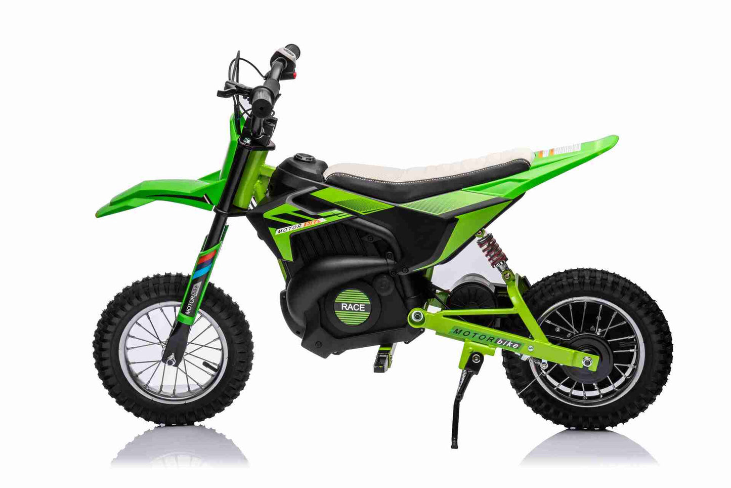 24V SCRAMBLER DIRTBIKE MOTORBIKE - 24V - 250W - LEATHER SEAT / AIR WHEEL - GREEN/BLACK