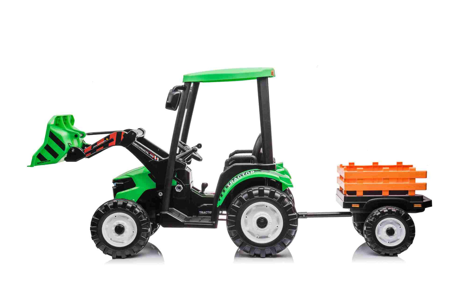 HOLLAND STYLE HIGH ROOF TRACTOR WITH BUCKET & TRAILER - 24V - GREEN