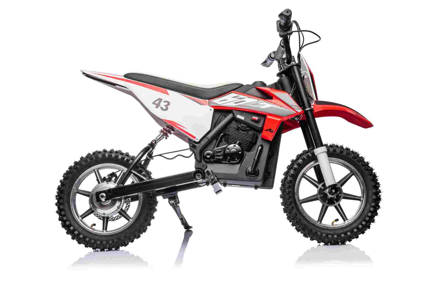 36V SCRAMBLER DIRTBIKE MOTORBIKE - 36V - 500W - LEATHER SEAT / AIR WHEEL - RED/BLACK