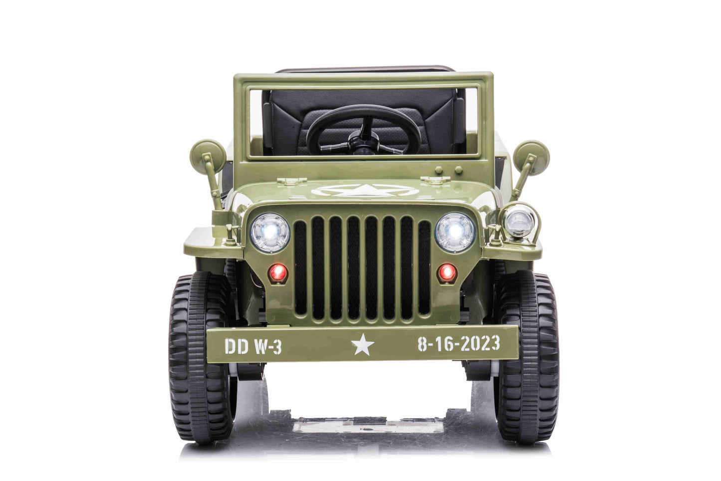 JEEP WILLY VINTAGE 12V CHILDREN'S RIDE ON CAR - LEATHER SEAT - EVA WHEELS - MP3 (OLIVE GREEN)