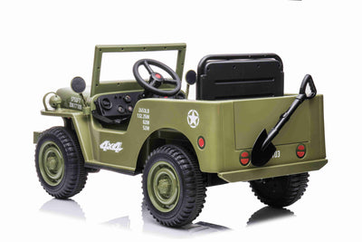 JEEP WILLY VINTAGE 12V CHILDREN'S RIDE ON CAR - LEATHER SEAT - EVA WHEELS - MP3 (OLIVE GREEN)