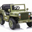 JEEP WILLY VINTAGE 12V CHILDREN'S RIDE ON CAR - LEATHER SEAT - EVA WHEELS - MP3 (OLIVE GREEN)