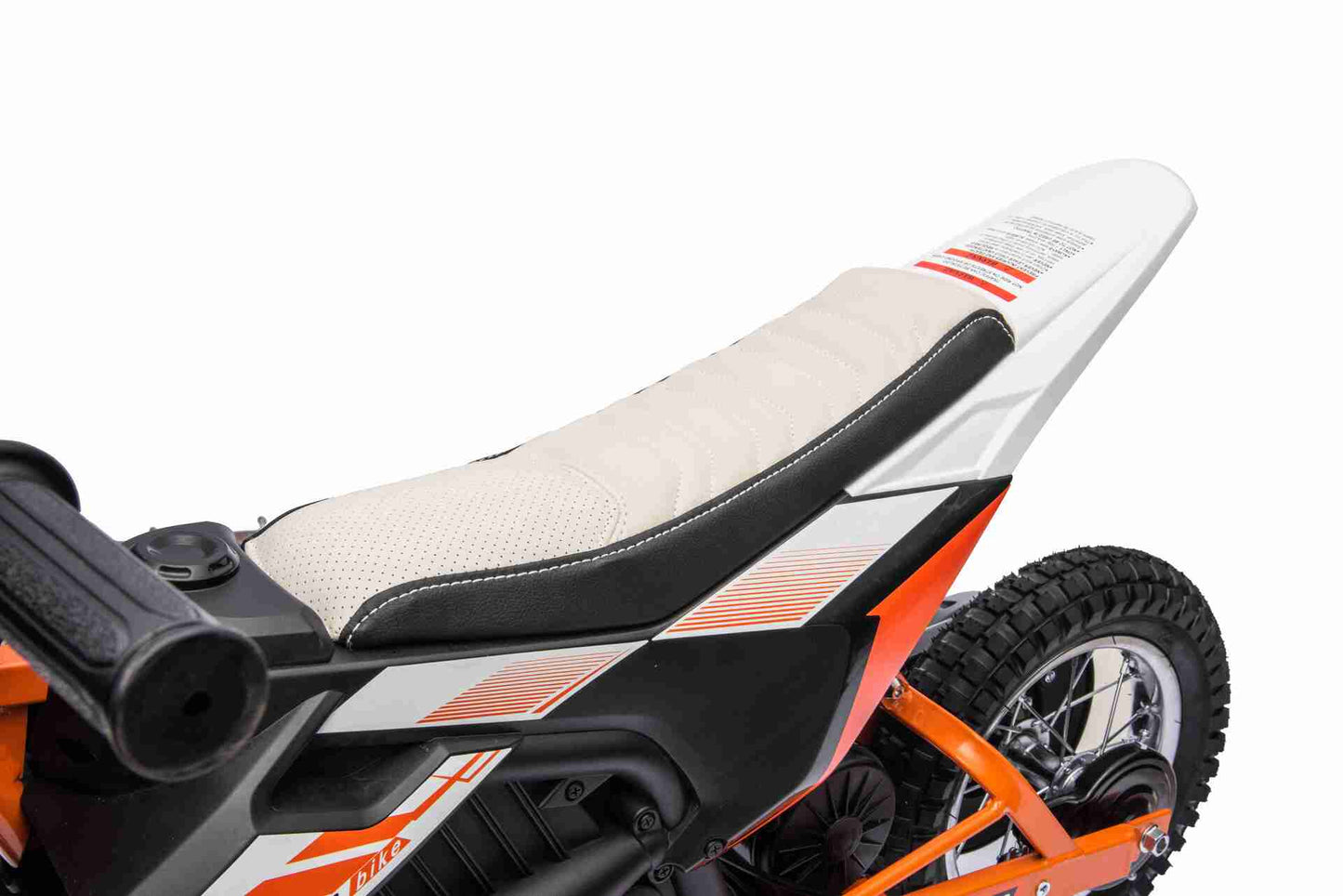 24V SCRAMBLER DIRTBIKE MOTORBIKE - 24V - 250W - LEATHER SEAT / AIR WHEEL - WHITE/ORANGE