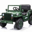 JEEP WILLY VINTAGE 12V CHILDREN'S RIDE ON CAR - LEATHER SEAT - EVA WHEELS - MP3 (ARMY GREEN)