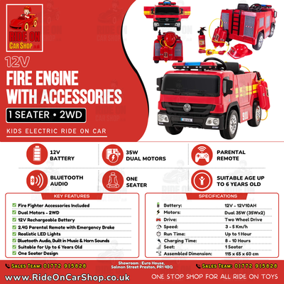 Fire Engine - 12V10AH - With Full Accessoriess - Ride On Fire Engine Truck