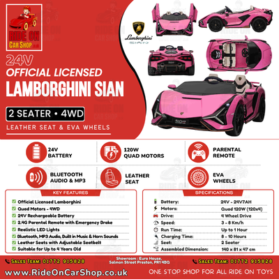 Lamborghini Sian | 24V | 2 SEATER | 4WD | Leather | EVA | PINK