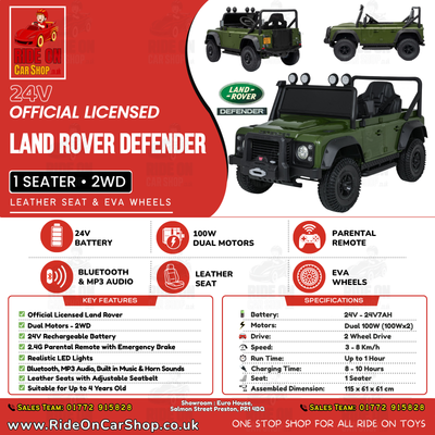 Land Rover Defender 110 SVX Concept Licensed Ride On Car | 24V | Green | Leather Seat | EVA Wheels