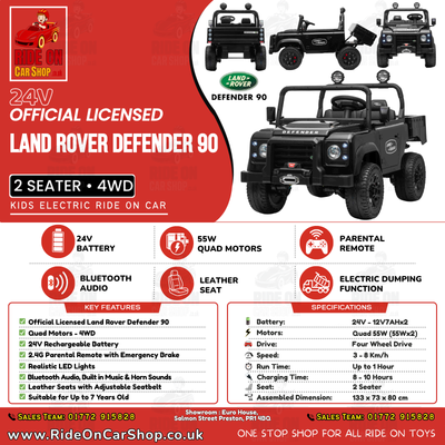 Land Rover Defender 90 Tipper - Black | 24V | 4WD | Leather Seat | EVA Wheels
