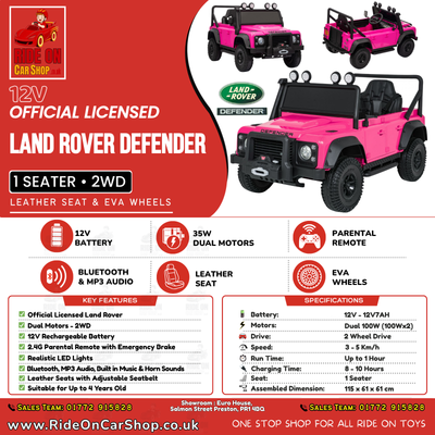 Land Rover Defender 110 SVX Concept Licensed Ride On Car - 12V - Pink