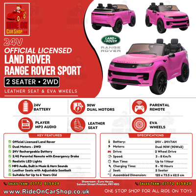 Range Rover Sport - Pink | 24V | 2 Seater | Leather Seat | EVA Wheels | RC