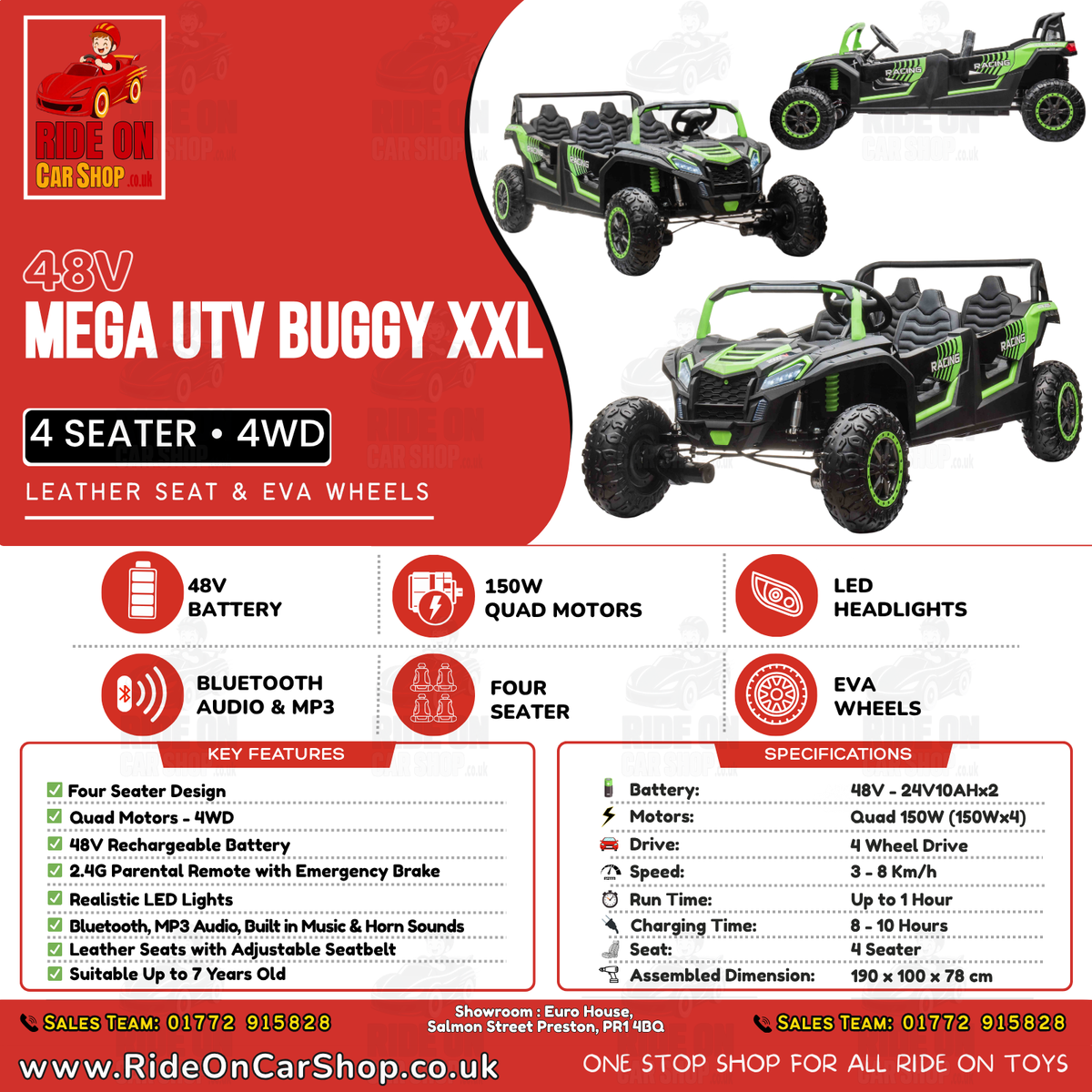 MEGA UTV BUGGY XXXL | 48V | 4 Seater | Leather Seat | EVA Wheels | 4WD
