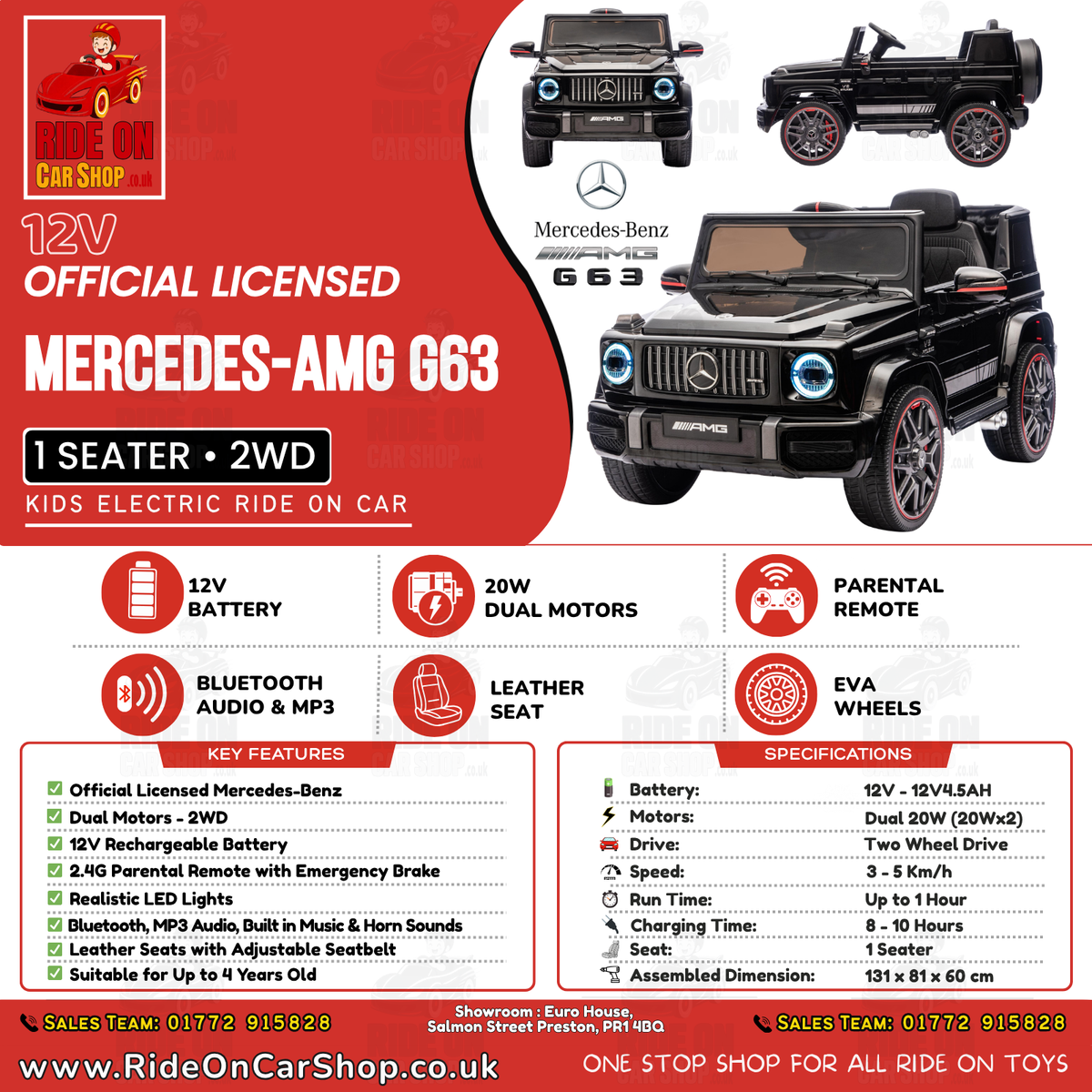 MERCEDES BENZ G63 G WAGON | 12V | LEATHER SEAT | EVA WHEELS | PAINT METALLIC BLACK