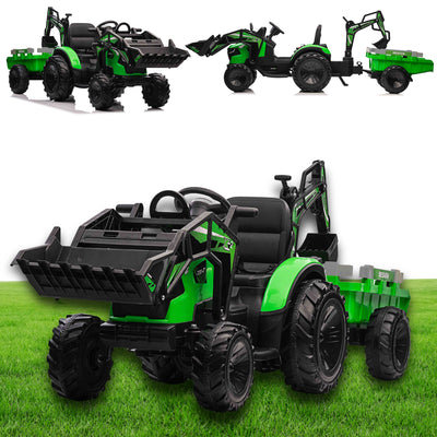 Combo 24V Tractor - 3 IN 1 - Multi Function With Front Loader, Rear Digger and Trailer | Green