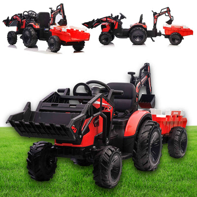 Combo 24V Tractor - 3 IN 1 - Multi Function With Front Loader, Rear Digger and Trailer | Red